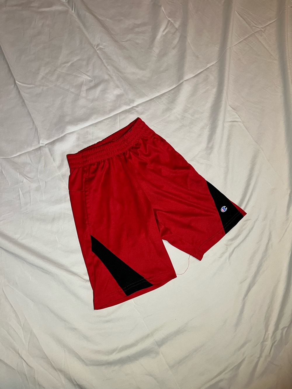 Champion Men's Red Athletic Shorts with Black Accents